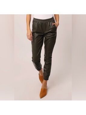 DEAR JOHN Black Faux Leather High Rise Jacey Cropped Joggers Women’s Small